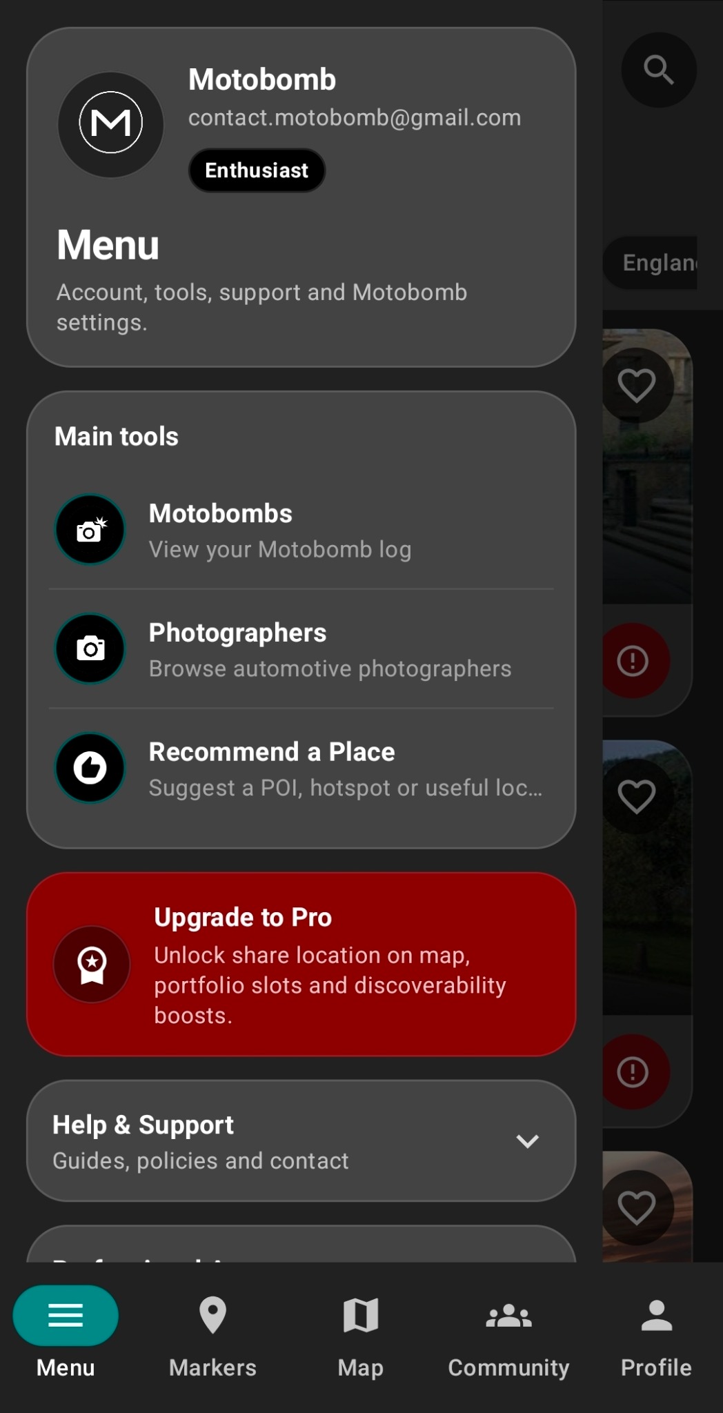 Motobomb screenshot showing menu and tools